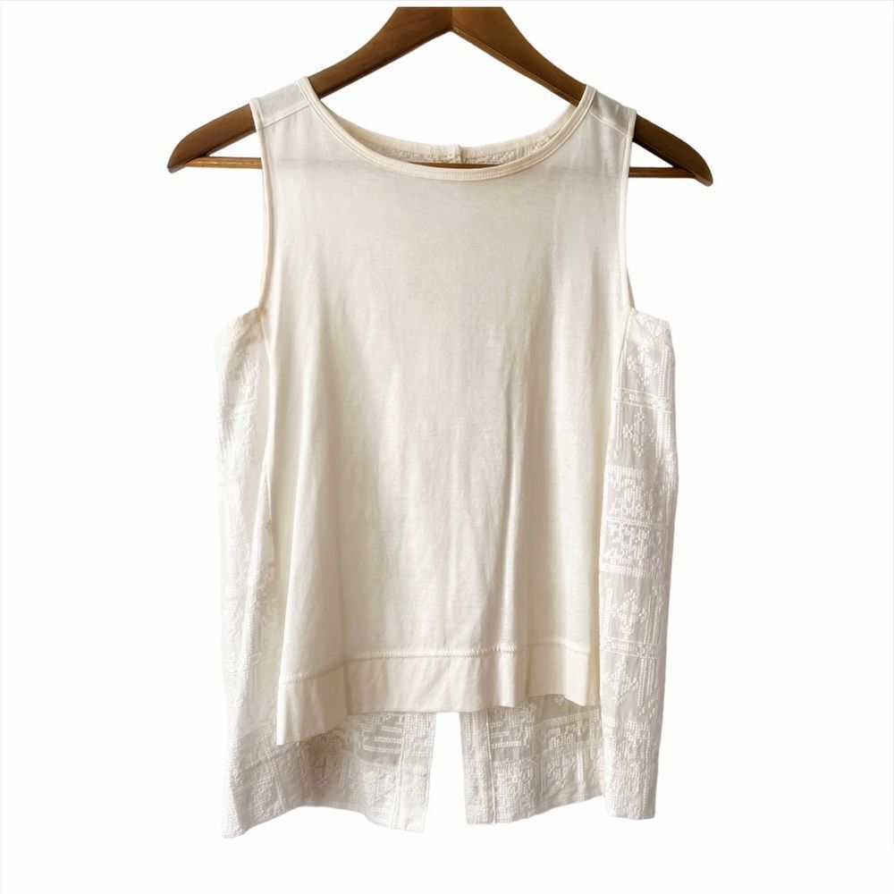 Madewell Threadwork Embroidered Tank Top Split Back Ivory Size XS
